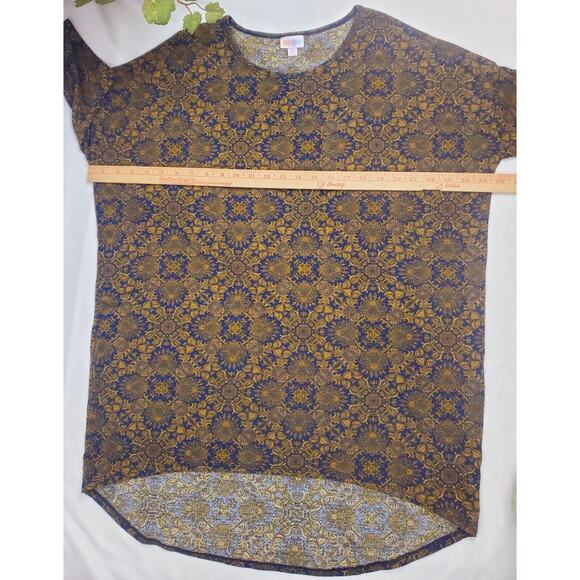 LulaRoe M Irma Top Gold Scroll Shirt Relaxed Hi Low Tunic Geometric Print Womens - Picture 9 of 10